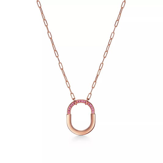[⭐JeweliWhal]LOCK MEDIUM PENDANT PINK DIAMOND PINK GOLD NECKLACE