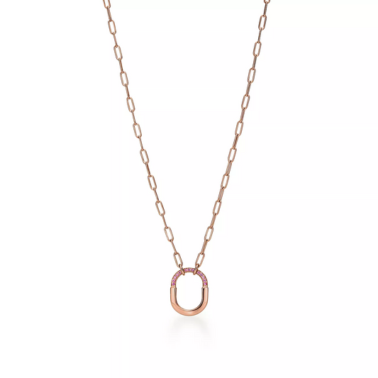 [⭐JeweliWhal]LOCK SMALL PENDANT PINK DIAMOND PINK GOLD NECKLACE