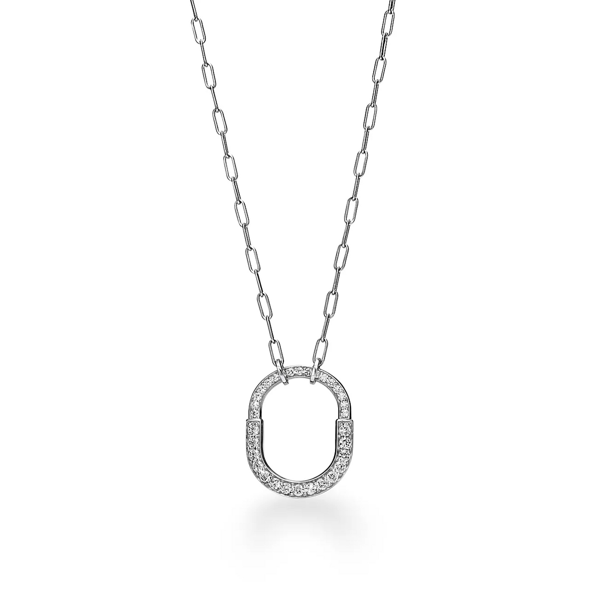 [⭐JeweliWhal]LOCK NECKLACE MEDIUM PENDANT SILVER PAVED DIAMONDS