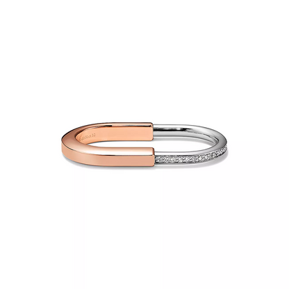 [⭐JeweliWhal]LOCK RING TOW-FINGER ROSE AND WHITE GOLD DIAMONDS