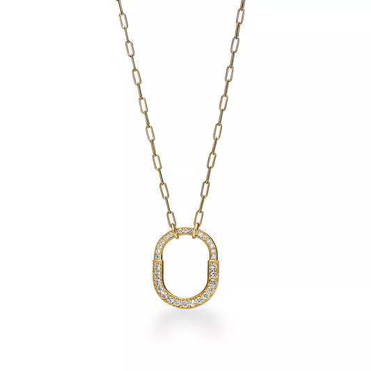 [⭐JeweliWhal]LOCK NECKLACE MEDIUM PENDANT GOLD PAVED DIAMONDS