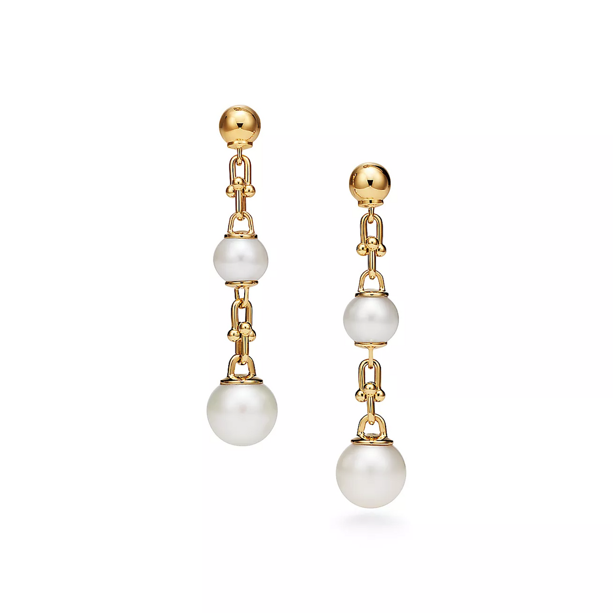 [⭐JeweliWhal]TRIPLE DROP LINK EARRINGS GOLD WITH FRESHWATER PEARLS
