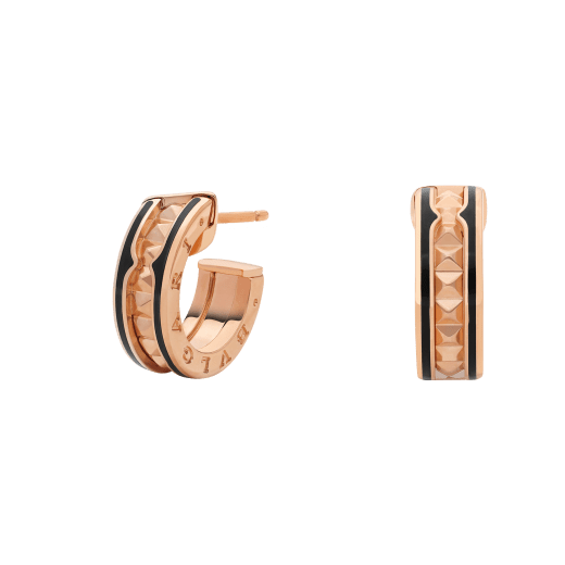 [⭐⭐JeweliWhal]ZERO 1 ROCK PINK GOLD EARRINGS WITH STUDDED SPIRAL AND BLACK CERAMIC