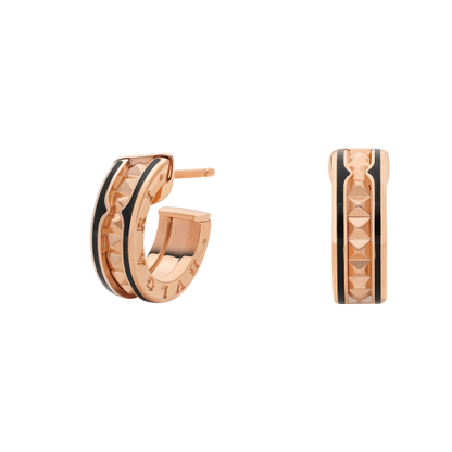 [⭐⭐JeweliWhal]ZERO 1 ROCK PINK GOLD EARRINGS WITH STUDDED SPIRAL AND BLACK CERAMIC
