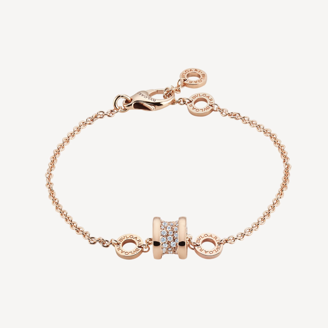 [⭐⭐JeweliWhal]ZERO 1 SOFT PINK GOLD WITH PAVED DIAMONDS ON THE SPIRAL BRACELET