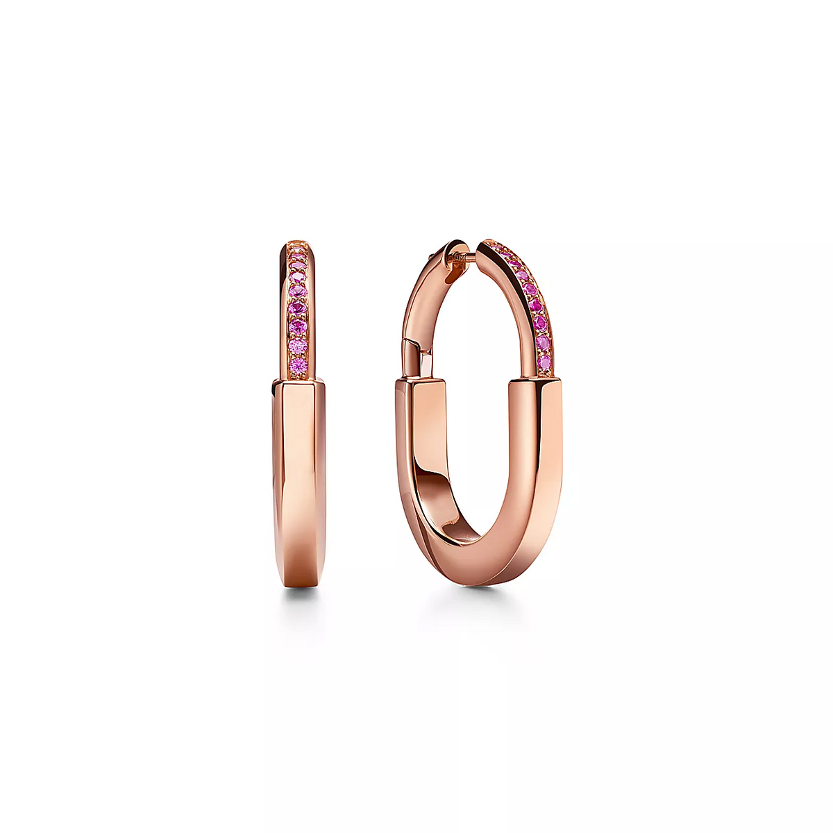 [⭐JeweliWhal]LOCK MEDIUM PINK DIAMOND PINK GOLD EARRINGS