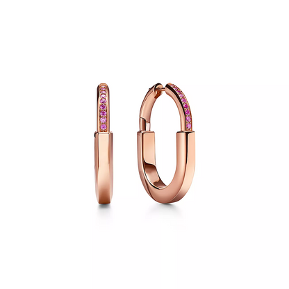 [⭐JeweliWhal]LOCK MEDIUM PINK DIAMOND PINK GOLD EARRINGS