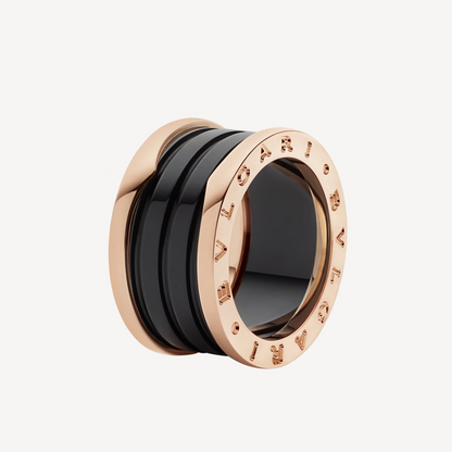 [⭐⭐JeweliWhal]ZERO 1 FOUR-BAND LOOPS AND BLACK CERAMIC SPIRAL PINK GOLD RING