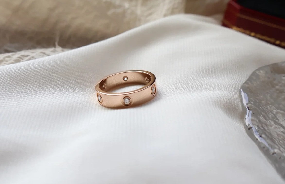 [⭐⭐JeweliWhal]LOVE RING 5.5MM 6 DIAMONDS PINK GOLD