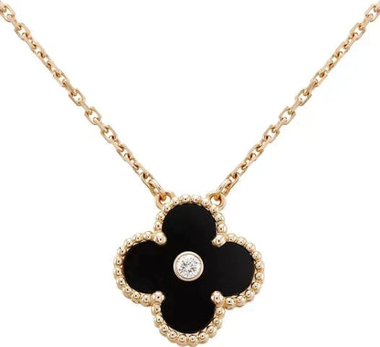 [⭐⭐JeweliWhal]CLOVER 15MM DIAMOND ONYX NECKLACE