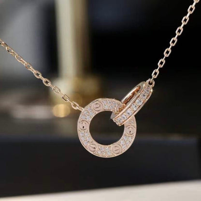[⭐⭐JeweliWhal]LOVE 7.6MM NECKLACE ROSE GOLD AND SILVER  FULL DIAMOND