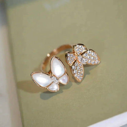 [⭐⭐JeweliWhal]TWIN BUTTERFLY DIAMOND MOP RING