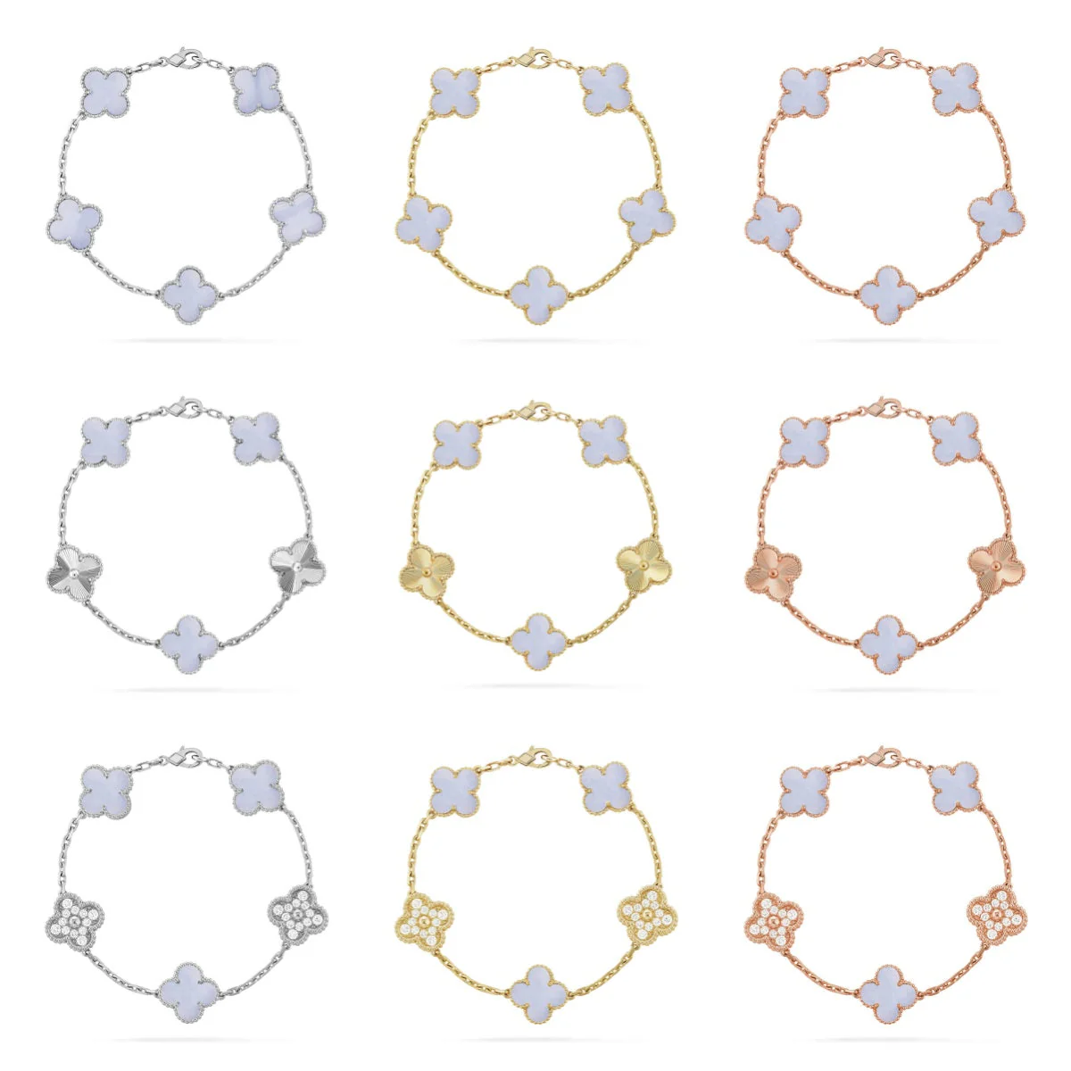 [⭐⭐JeweliWhal] CLOVER 5 MOTIF PURPLE CHALCEDONY BRACELET COLLECTION