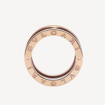 [⭐⭐JeweliWhal]ZERO 1 FOUR-BAND LOOPS AND BLACK CERAMIC SPIRAL PINK GOLD RING