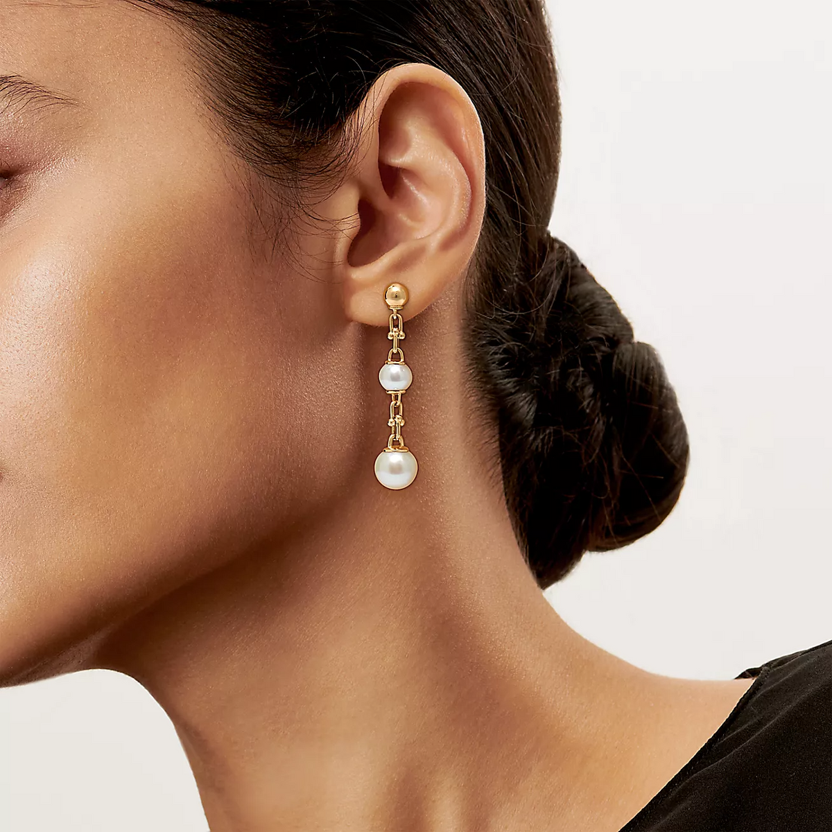 [⭐JeweliWhal]TRIPLE DROP LINK EARRINGS GOLD WITH FRESHWATER PEARLS
