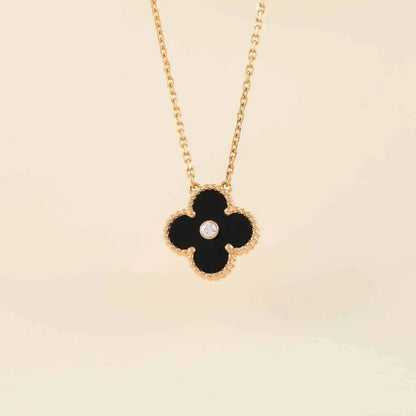 [⭐⭐JeweliWhal]CLOVER 15MM DIAMOND ONYX NECKLACE