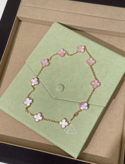 [⭐⭐JeweliWhal Jewellery] Pink Necklace with Ten Clover Designs