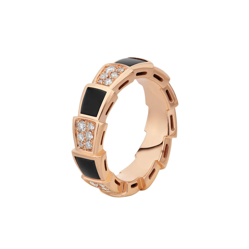 [⭐⭐JeweliWhal]SERPENTI RING PINK GOLD BLACK MOP DIAMOND PAVED 4MM