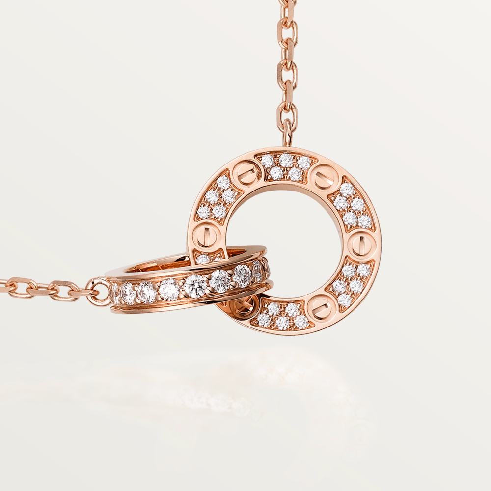 [⭐⭐JeweliWhal]LOVE 7.6MM NECKLACE ROSE GOLD AND SILVER  FULL DIAMOND