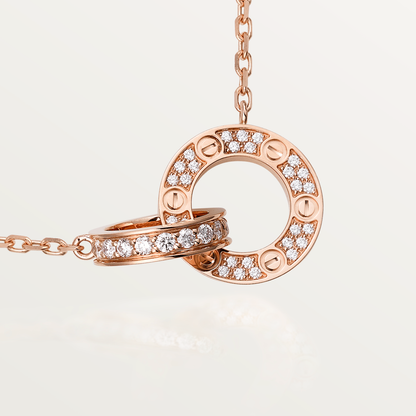 [⭐⭐JeweliWhal]LOVE 7.6MM NECKLACE ROSE GOLD AND SILVER  FULL DIAMOND