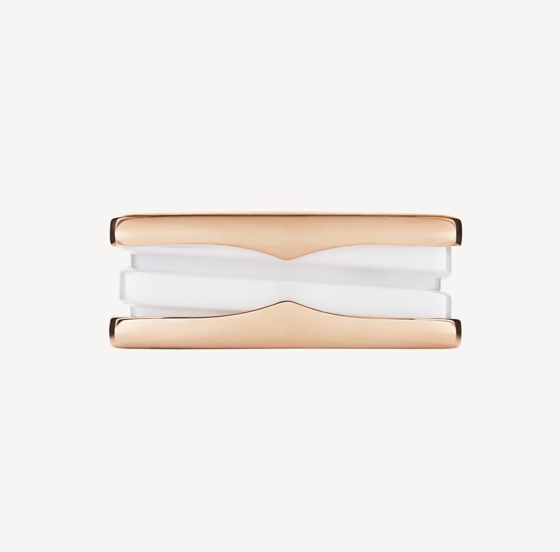 [⭐⭐JeweliWhal]ZERO 1 TWO-BAND LOOPS AND WHITE CERAMIC SPIRAL PINK GOLD RING