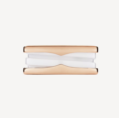 [⭐⭐JeweliWhal]ZERO 1 TWO-BAND LOOPS AND WHITE CERAMIC SPIRAL PINK GOLD RING
