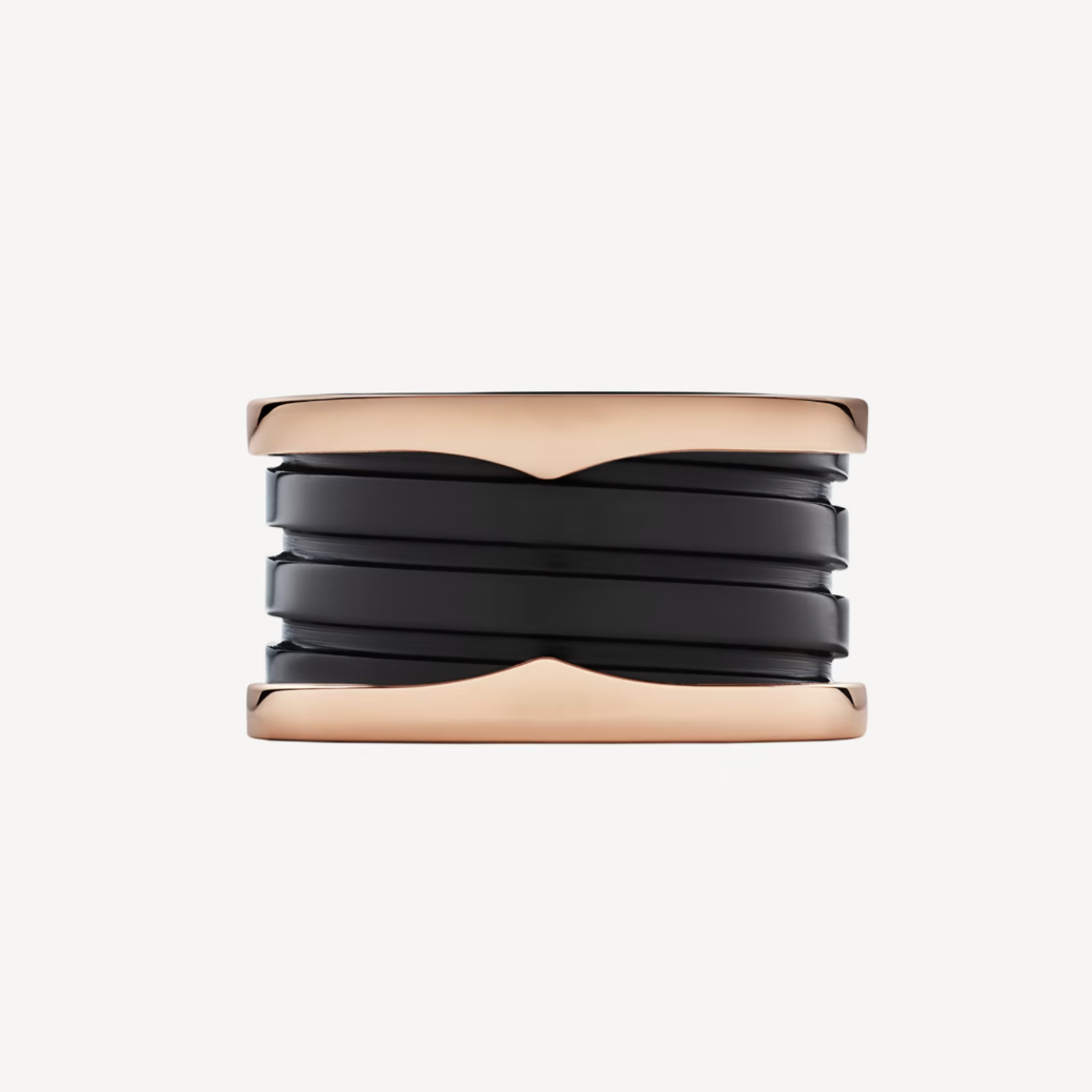 [⭐⭐JeweliWhal]ZERO 1 FOUR-BAND LOOPS AND BLACK CERAMIC SPIRAL PINK GOLD RING
