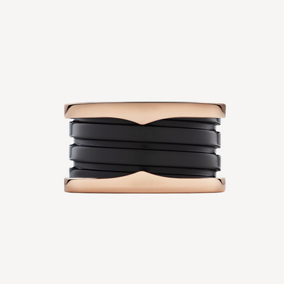 [⭐⭐JeweliWhal]ZERO 1 FOUR-BAND LOOPS AND BLACK CERAMIC SPIRAL PINK GOLD RING