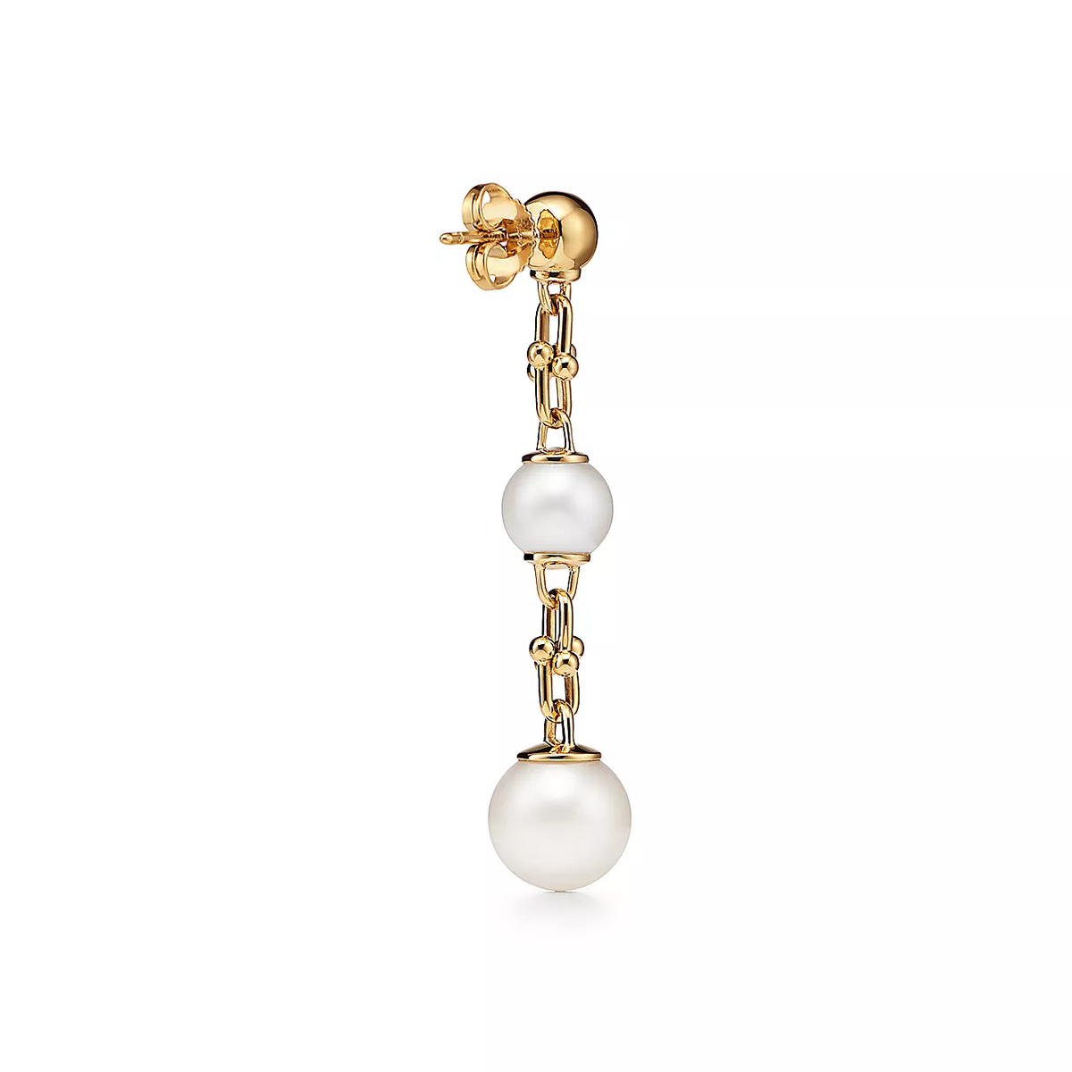 [⭐JeweliWhal]TRIPLE DROP LINK EARRINGS GOLD WITH FRESHWATER PEARLS