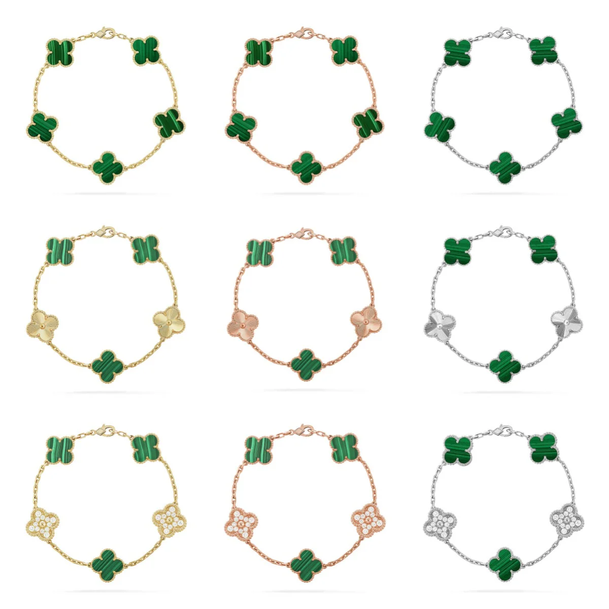 [⭐⭐JeweliWhal] CLOVER 5 MOTIF MALACHITE BRACELET COLLECTION