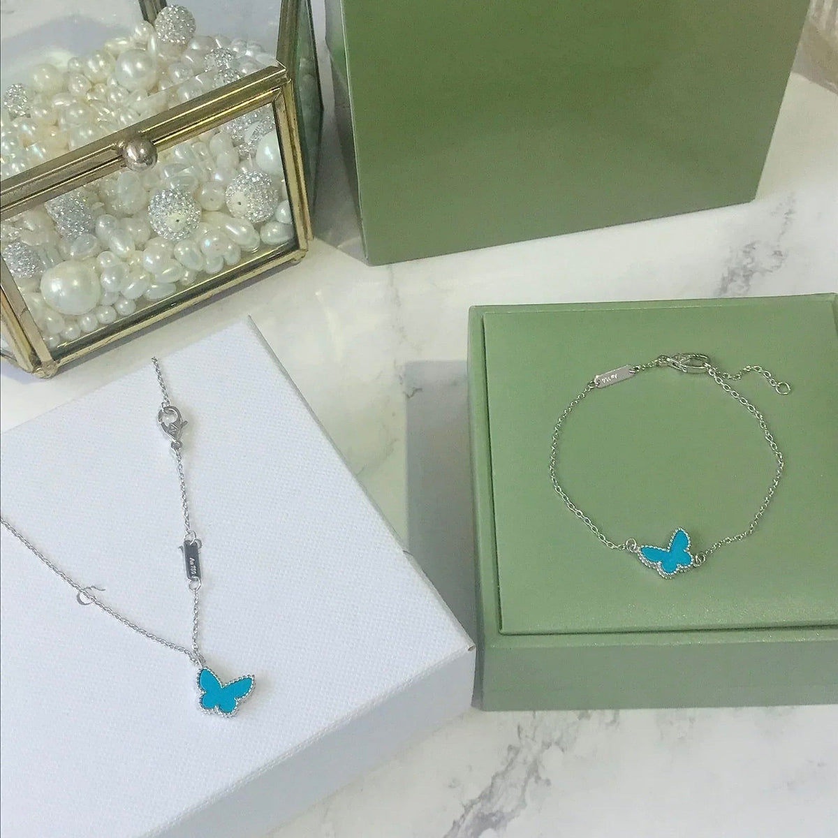 [⭐⭐JeweliWhal]BUTTERFLY TURQUOISE BUTTERFLY BRACELET SILVER