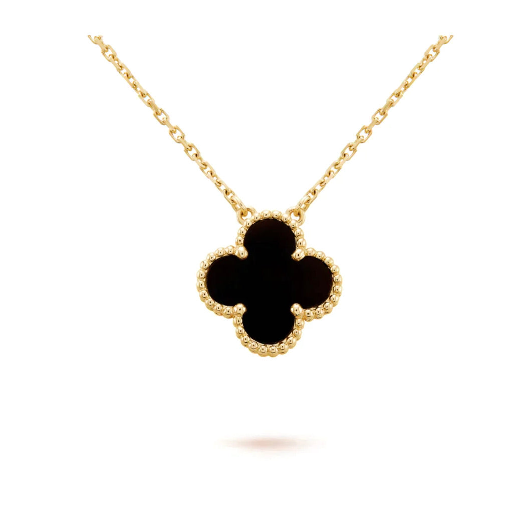 [⭐⭐JeweliWhal]CLOVER 15MM ブラックオニキス シングルフラワーネックレス