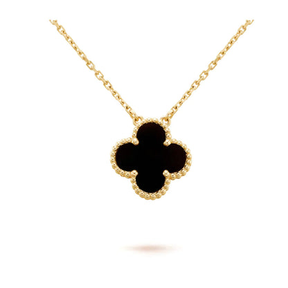 [⭐⭐JeweliWhal]CLOVER 15MM ブラックオニキス シングルフラワーネックレス