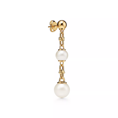 [⭐JeweliWhal]TRIPLE DROP LINK EARRINGS GOLD WITH FRESHWATER PEARLS