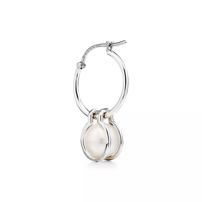 [⭐JeweliWhal]PEARL HOOP SILVER EARRINGS