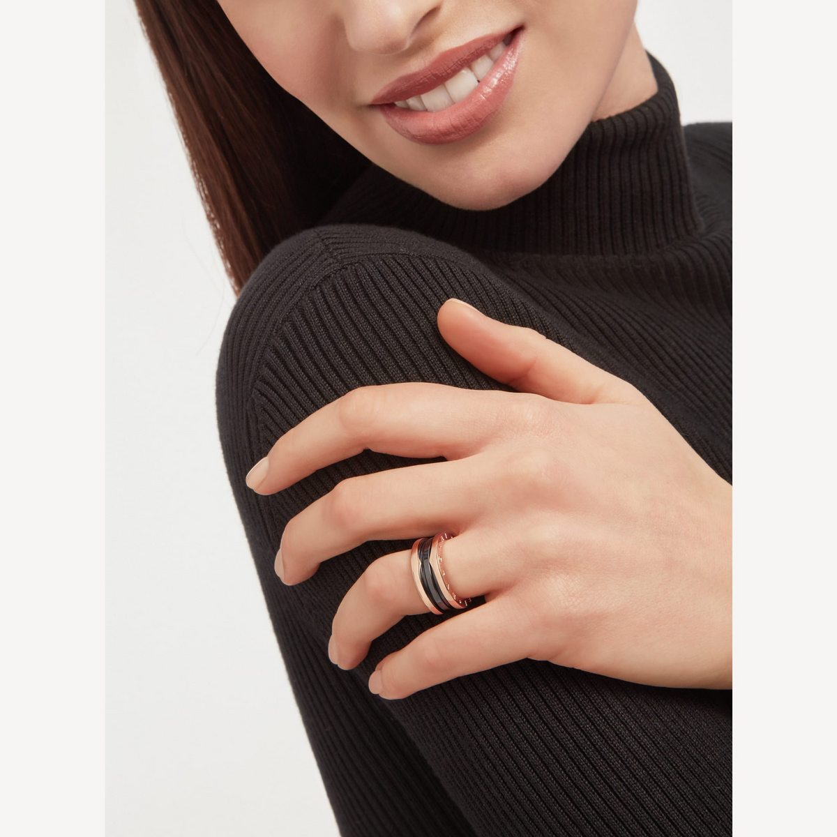 [⭐⭐JeweliWhal]ZERO 1 TWO-BAND LOOPS AND BLACK CERAMIC PINK GOLD RING