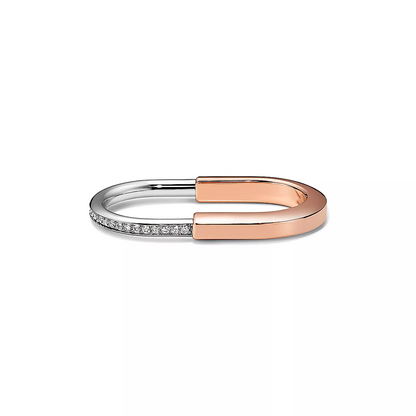 [⭐JeweliWhal]LOCK RING TOW-FINGER ROSE AND WHITE GOLD DIAMONDS