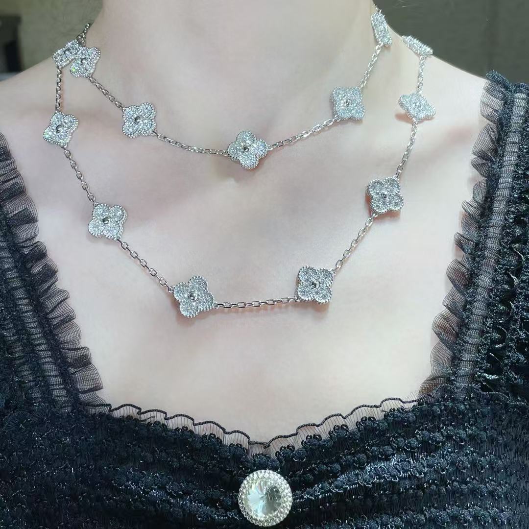 [⭐⭐JeweliWhal]CLOVER 20 MOTIFS FULL-DIAMOND NECKLACE