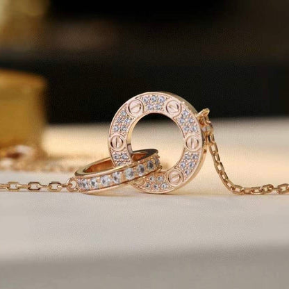 [⭐⭐JeweliWhal]LOVE 7.6MM NECKLACE ROSE GOLD AND SILVER  FULL DIAMOND