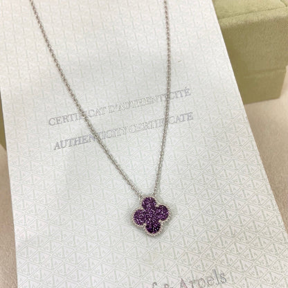 [⭐⭐JeweliWhal]NEW 15MM PURPLE SAND-GOLD FOUR-LEAF CLOVER NECKLACE
