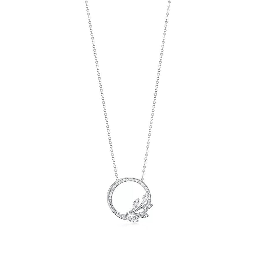 [⭐JeweliWhal]DIAMOND VINE CIRCLE PENDANT PLATINUM NECKLACE