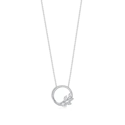 [⭐JeweliWhal]DIAMOND VINE CIRCLE PENDANT PLATINUM NECKLACE