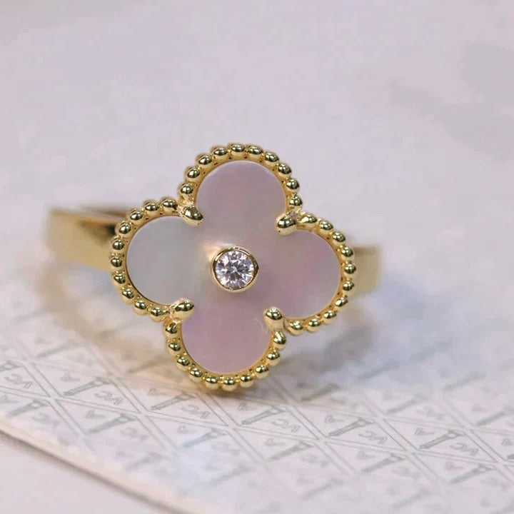 [⭐⭐JeweliWhal]CLOVER PINK MOP RING GOLD DIAMOND
