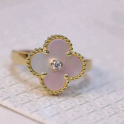 [⭐⭐JeweliWhal]CLOVER PINK MOP RING GOLD DIAMOND