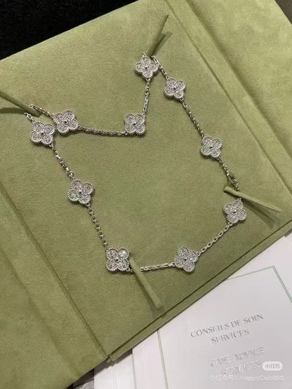 [⭐⭐JeweliWhal]CLOVER 10 MOTIFS  FULL DIAMOND NECKLACE