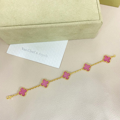 [⭐⭐JeweliWhal]NEW BUBBLE PINK ENAMEL 5-FLOWER BRACELET