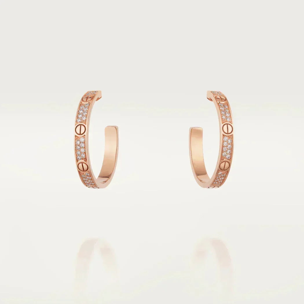 [⭐⭐JeweliWhal]LOVE DIAMOND PINK GOLD HOOP EARRINGS