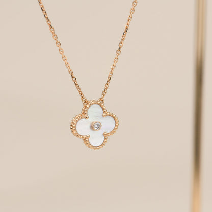 [⭐⭐JeweliWhal]CLOVER 15MM DIAMOND WHITE FRITILLARIA NECKLACE
