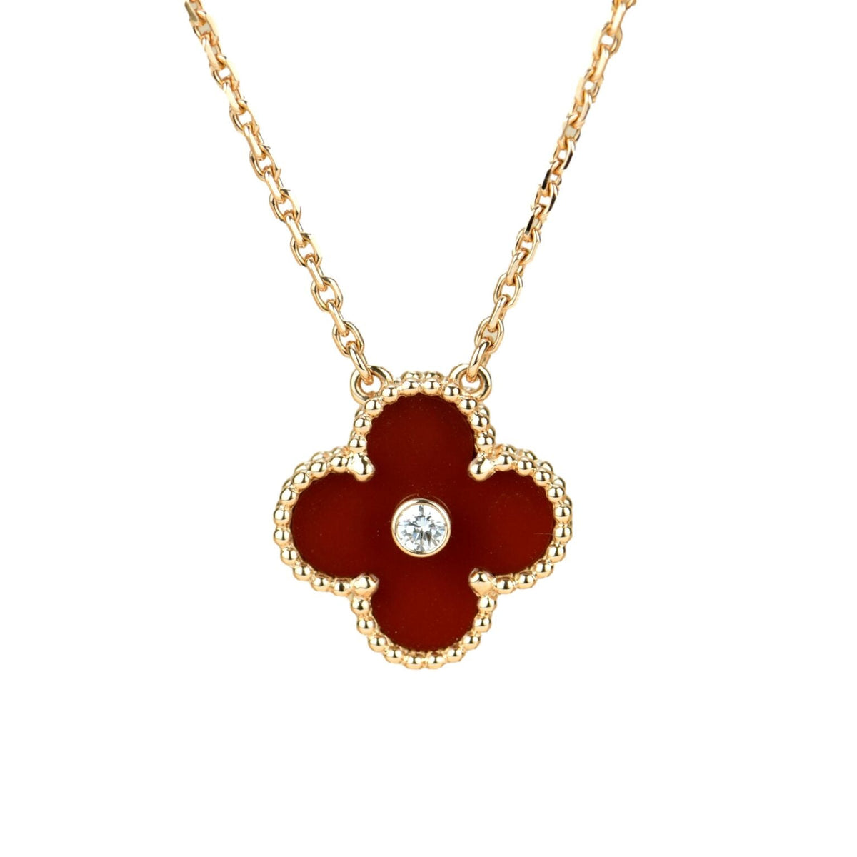 [⭐⭐JeweliWhal]CLOVER 15MM ダイヤモンド カーネリアン ネックレス