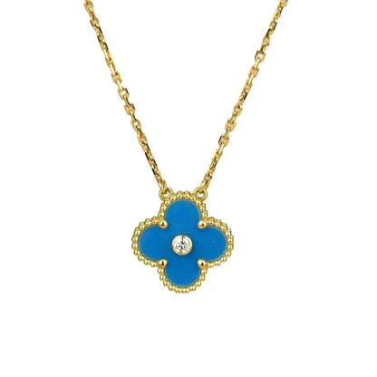 [⭐⭐JeweliWhal]CLOVER 15MM DIAMOND AND BLUE AGATE NECKLACE